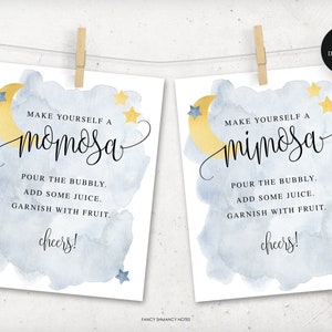 Over the Moon, Moon and Stars, Mimosa or Momosa Drink Sign, Calligraphy Script, Instant Download, Printable Digital File 721