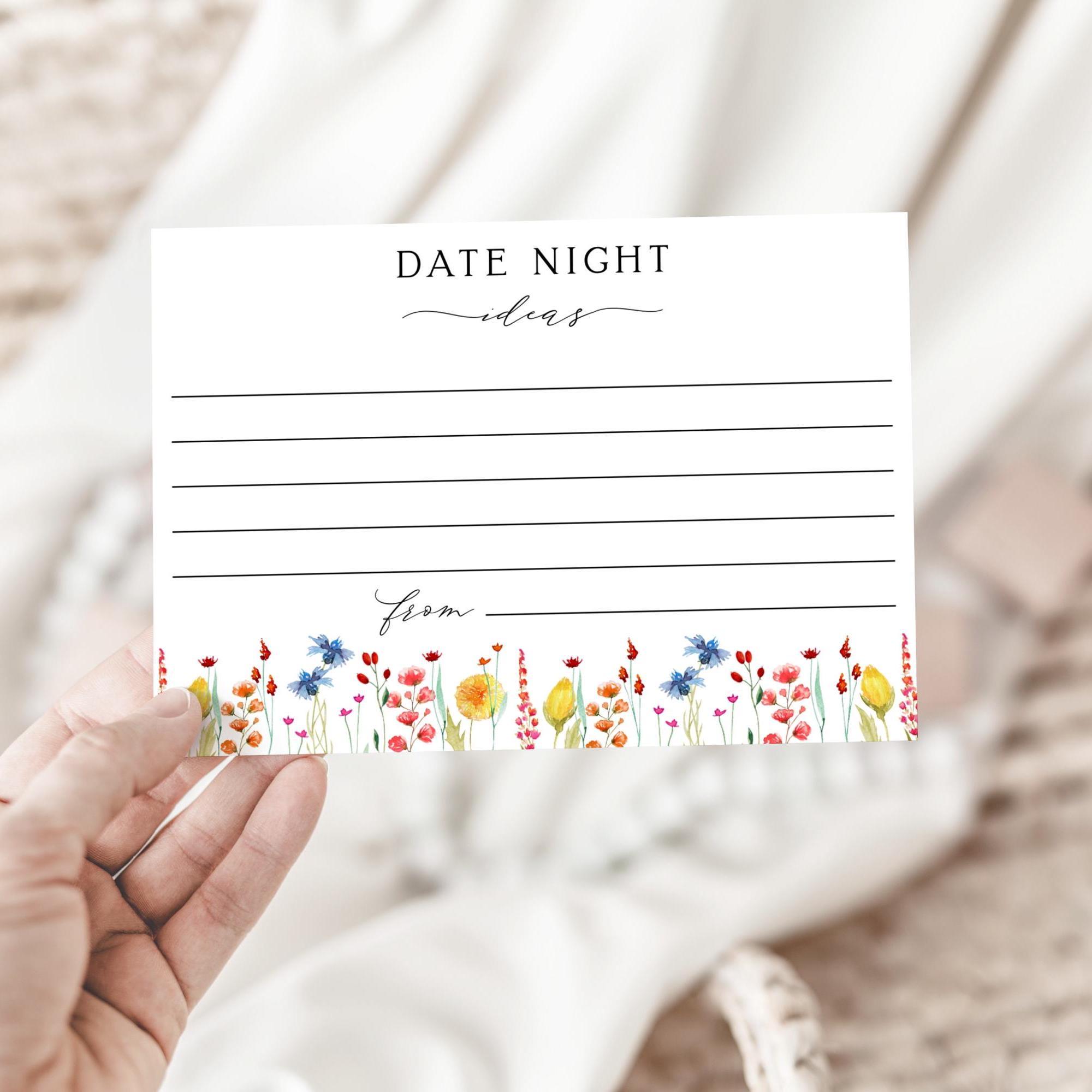 Love in Bloom Date Night Card, Bridal Shower Activity, Watercolor Meadow Floral Design, 5x3.5", Printable Digital File, Instant Download 182