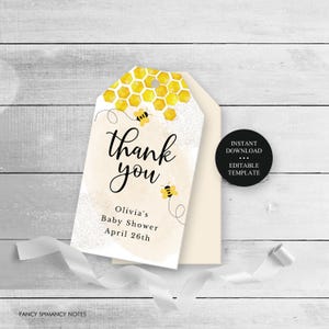 Bee Honeycomb Editable Favor Tag, Mom to Bee, Meant to Bee, Watercolor Honeybee, Editable Text, Instant Download, CORJL Template #033
