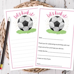 "Fußball Pink rosa Danke Notizen, druckbar, ausgekleidet oder leer, ""Print at Home"" Mädchen Briefpapier, sofortiger Download #014."