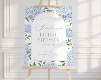 Blue Hydrangea Bridal Shower Welcome Sign, Arch, Editable Template 428