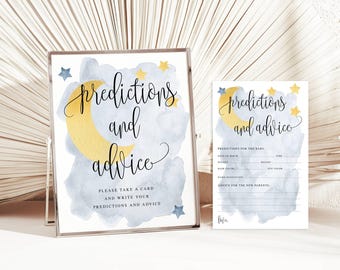 Blue Over the Moon Predictions & Advice Cards and Sign, Baby Shower Activity, Moon and Stars Theme, Instant Download, Printable Files #721