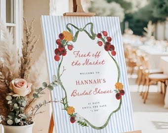 Fresh Off the Market Welcome Sign, Tomatoes and Marigolds, Farmers Market Bridal Shower, Editable Template 002