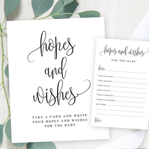 Esperanzas y deseos imprimibles para las tarjetas de signos y consejos de exhibición del bebé, guión de caligrafía minimalista, descarga instantánea 916