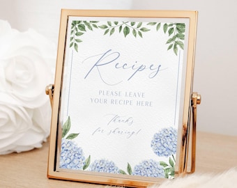 Blue Hydrangea Recipe Drop Off Bridal Shower Display Sign (Script), Printable File, Instant Digital Download 428
