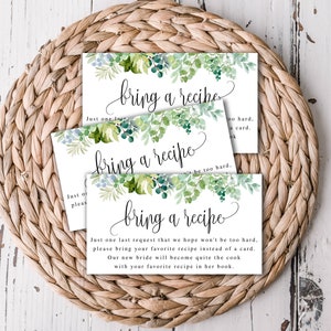 Breng een recept mee, afdrukbare uitnodigingskaarten invoegen, aquarel eucalyptusgroen, afdrukbaar digitaal bestand direct downloaden, #854