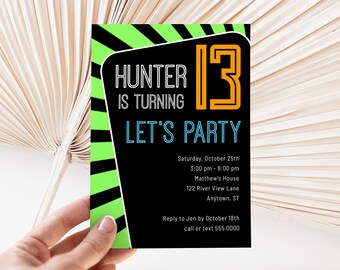 Boy Simple Birthday Invitation Editable Template Teens/Tweens, Any Age/Colors, 4x6, 5x7, Print/Text, Instant Download, Corjl Template-81312