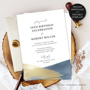 Blue and Gold Birthday Party Invitation, Edit Yourself-Any Age or Event, Adult, Teen, Print/Text, Instant Download, Corjl Template #0108