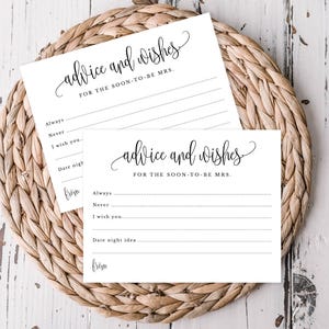 Druckbare Ratschläge und Wünsche bald Mrs Karten Füllen Sie minimalistische schwarz weiß Kalligraphie Ratschlag Karten Sofortiger Download Digitale Datei 916