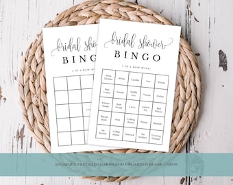 Bridal Shower Bingo Game Cards Fancy Script 50 Different Prefilled Cards, Blank Cards, Calling Cards, Print at Home Instant Download 916