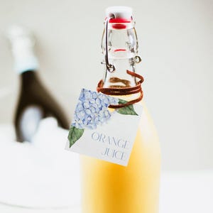 Blue Hydrangea Juice Bottle Tags, Editable, Blue Blooms, 2.5 inch Mimosa Juice Tag, Self-Edit Text, Instant Download CORJL Template 428