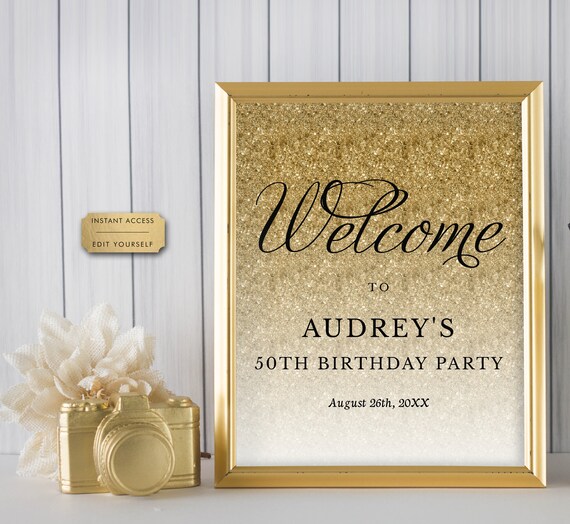 Gold Glitter Welcome Sign Any Event Editable Template 3 - Etsy