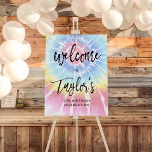 Rainbow Spiral Tie Dye Editable Welcome Sign, Any Event Teen Kids Adult, 3 sizes, Self-Edit, Instant Download, Corjl Template #252