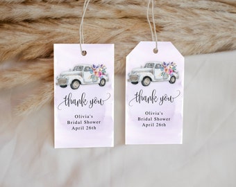 Flower Truck Editable Hanging Favor Tags, Personalized Message, Purple Watercolor, Self-Edit Text Instant Download CORJL Template #035