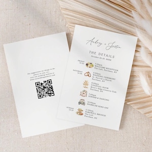 Wedding Timeline, Watercolor Wedding Icons 4x6" Detail Card with QR Code | Self-Edit Online, Digital Download, Editable Template 801