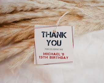 Editable Party Favor Tags or Stickers 3 Sizes ANY EVENT, Simple Red and Blue, Self-Edit Text and Colors, Instant Download CORJL Template 082