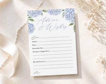 Blue Hydrangea Advice and Wishes 5x7" Printable Cards, Instant Digital Download 428