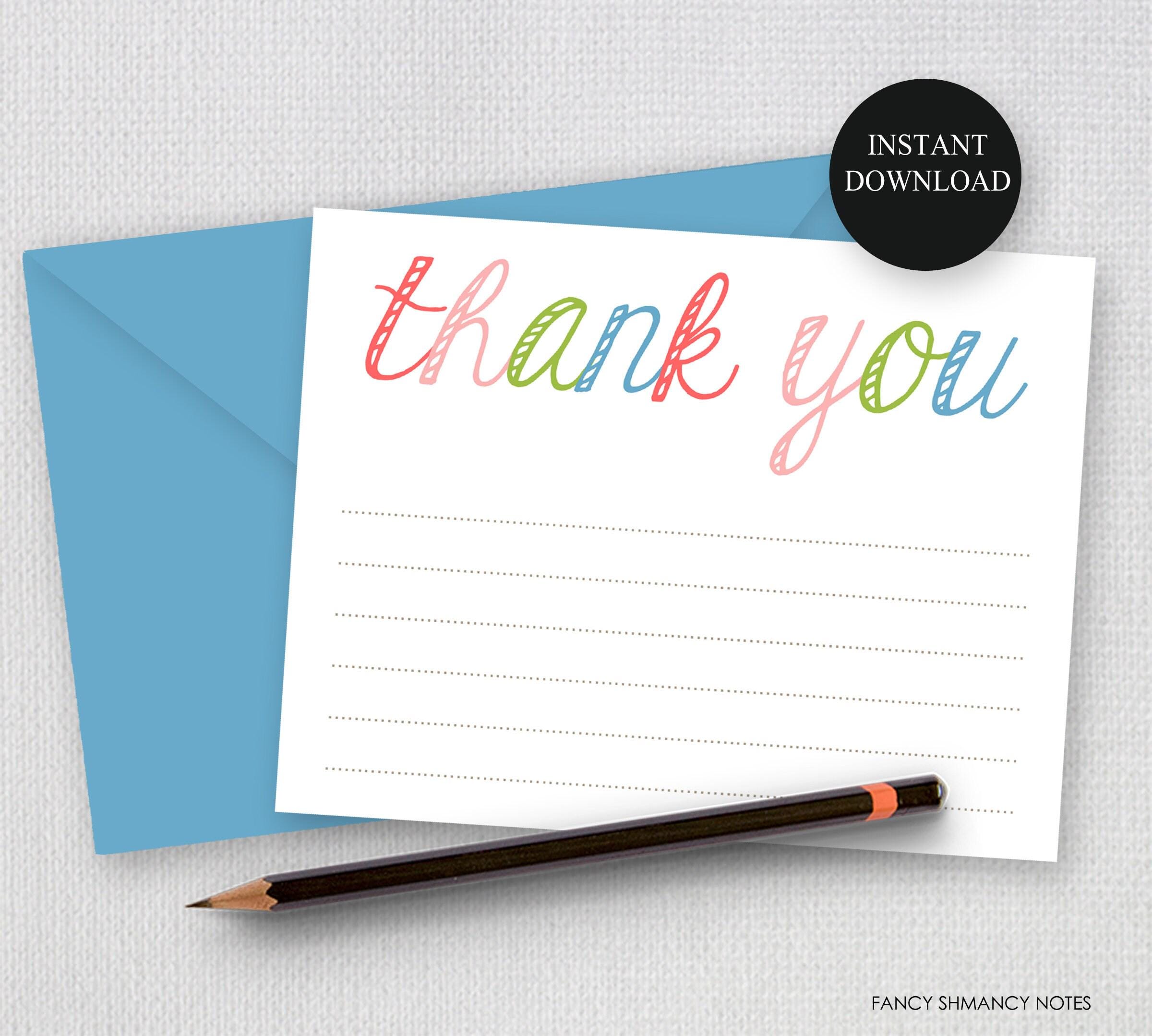 Printable Thank You Notes, Rainbow Script, Kids Girls Teen Stationery ...