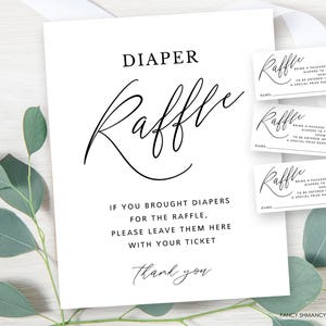 Instant Download Baby Shower Diaper Raffle Ticket & Display Sign, Minimalist Pretty Script Gender Neutral, Non-Editable Printable Files 177