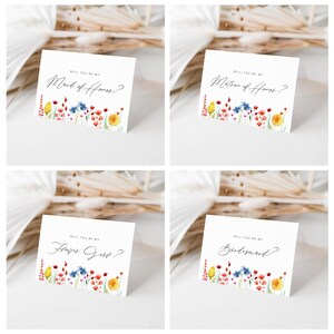 Brautparty Vorschlag Karten Set von 4, Größe A2, Klappkarte 4,25 x 5,5 Zoll, Love in Bloom-Boho Wildblumen Borte, Instant Download 182