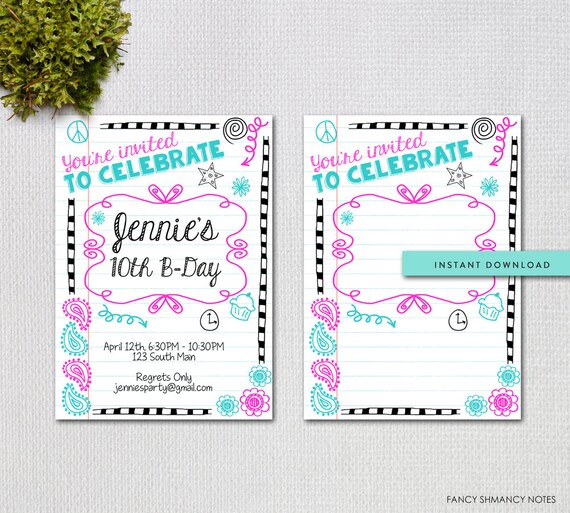 Printable Teen Birthday Invitation Template / Instant Download | Etsy