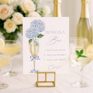 Blue Hydrangea Mimosa Bar Sign, Champagne Glass Design, Instant Download, Printable File 428 image 3