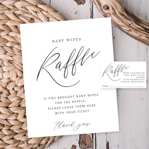 Editable Baby Shower Raffle Ticket & Sign, Diaper or Other Item, Minimalist Modern Script Custom Colors, Instant Download CORJL Template 177