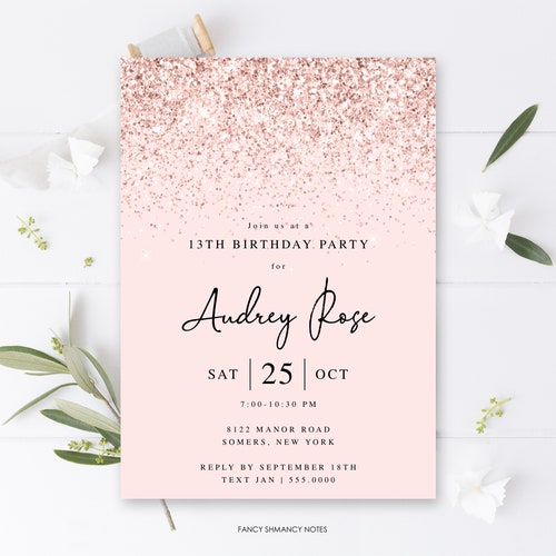 Pink and Gold Birthday Invitation Template Editable Any Age - Etsy