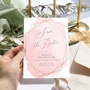Blush Pink Save the Date Editable Template | Minimalist Gold Frame Design for Any Event | Text or Print | Edit Online, Digital Download- 010