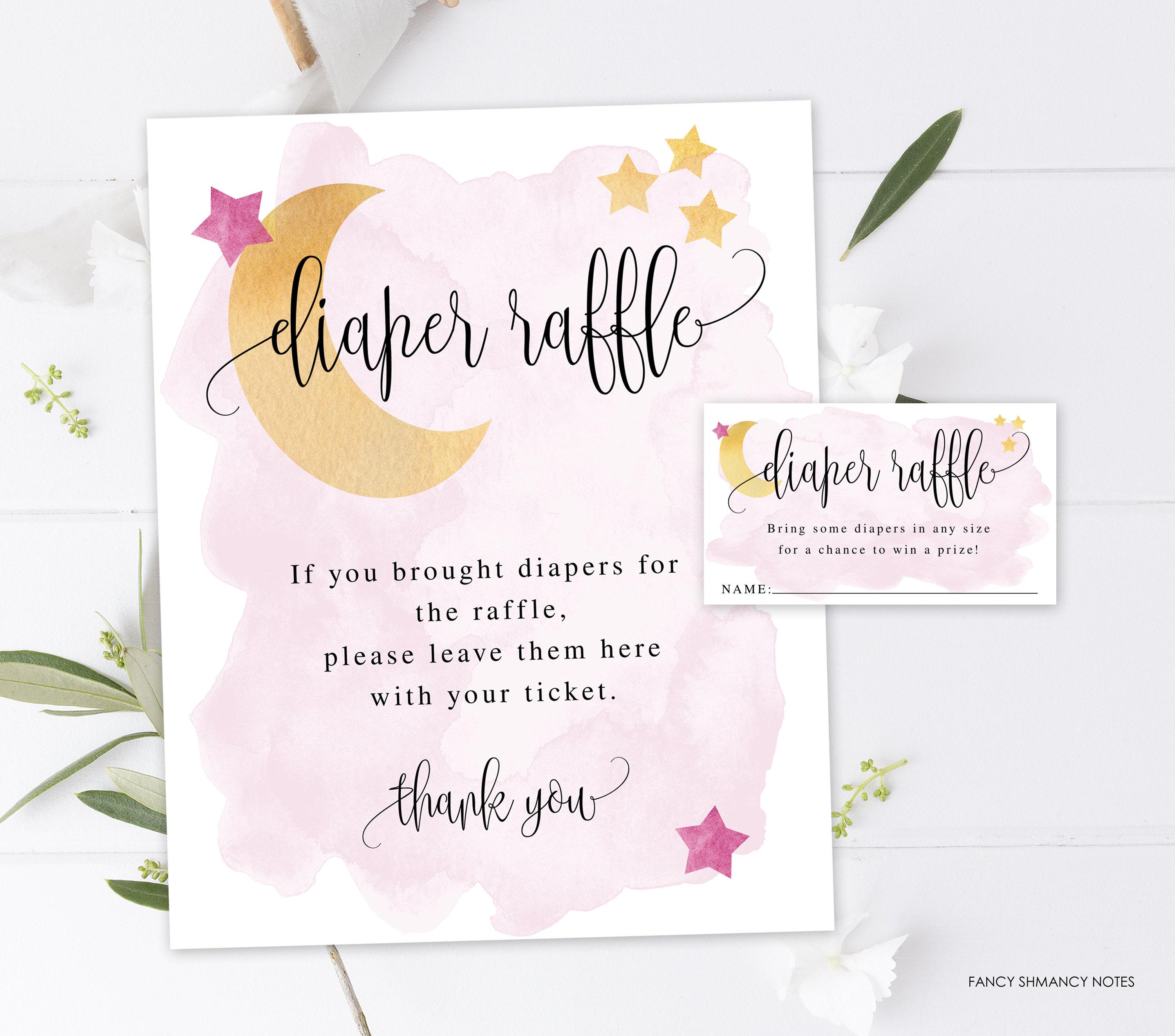 Pink Over the Moon Baby Shower Diaper Raffle Ticket and Display Sign ...