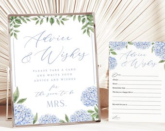 Blue Hydrangea Advice and Wishes for the Mrs. | Cards and Sign, Instant Digital Download 428