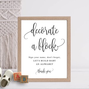 Dekorieren Sie einen Block, Baby-Dusche-Alphabet-Blocks, Aktivität, Skript Kalligraphie schwarz und weiß, Sofort Download, druckbare Datei #916