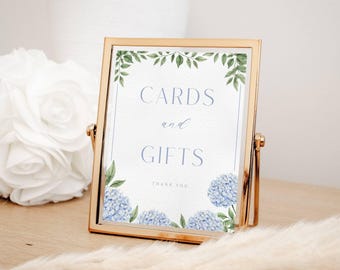 Blue Hydrangea Cards and Gifts Bridal Shower Table Top Party Signs, Dusty Blue Hydrangea Flower Blooms Instant Download, Printable File 428