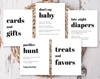 Afdrukbare babyshower spelletjes en borden bundel-dikke print-late night luiers-Don't Say Baby-fopspeenjacht-kaarten-gunsten-Direct downloaden 847
