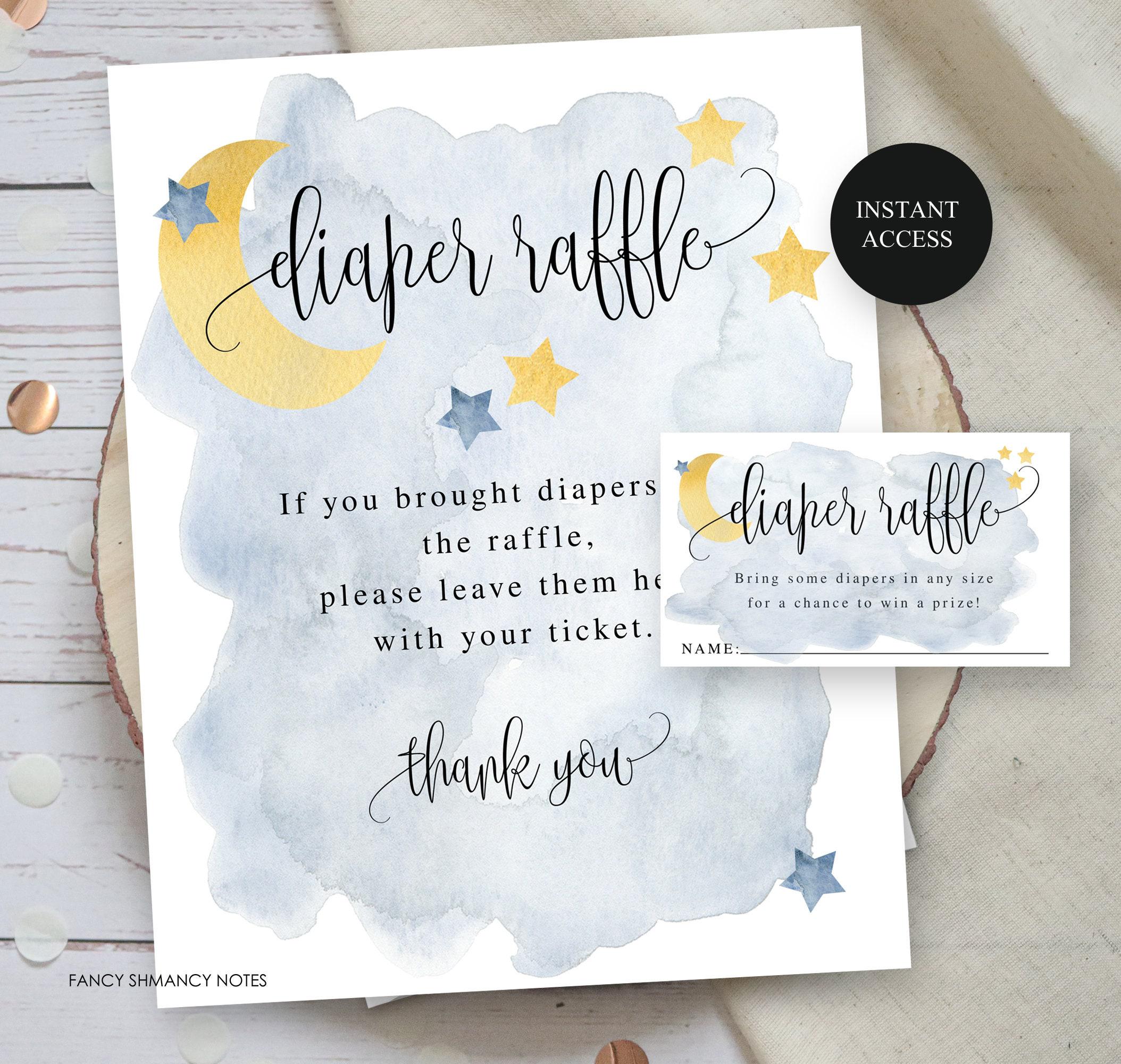 Blue Over the Moon Baby Shower Diaper Raffle Ticket and Display Sign ...