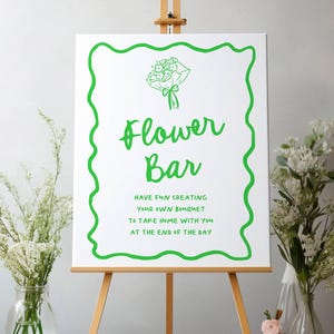 Green Hand Drawn Flower Bar Sign 8x10" 16x20" Whimsical Scribble Border Illustrated Doodle Flowers, Printable Poster Instant Download 313