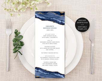 Blue Agate Dinner Menu Template, Gold Accents, CORJL Template -137