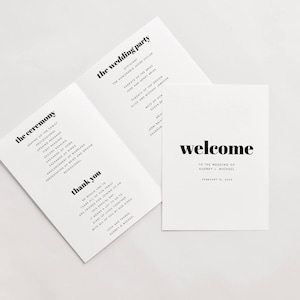 Programa editable con páginas plegadas y letra gruesa para banquete de boda, graduación, autoedición para cualquier evento, descarga instantánea, plantilla CORJL n.° 847