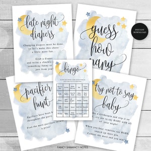Over the Moon Baby Shower Games Bundle Set Bingo, Late Night Diapers and More, DIY Baby Shower Games Printable Files, Instant Download 721