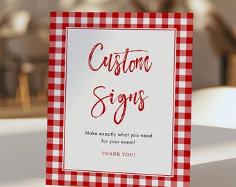 Letreros personalizados editables de baby shower de cuadros vichy, 8x10 pulgadas, Baby Q con texto y colores autoeditables. Plantilla editable Corjl 6200.