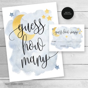 Over the Moon Blue Theme, Guess How Many Baby Shower Game Activity, Display Sign and Cards, Instant Download, Printable Digital File #721