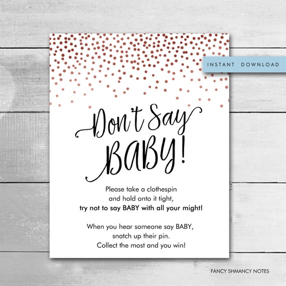 Dont Say Baby Collect the Clothespins Printable Baby Games Baby Shower Sign Gold Baby Shower Activity Printable Games Rose Gold Confetti 102