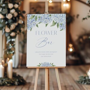 Afdrukbaar bord blauwe hortensia bloemenbalk, blauwe bloemenrand, bruidsdouche, babyshower bruiloft, 8 x 10" en 16 x 20", direct downloaden, 428
