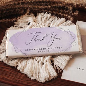 Candy Bar Wrapper, Purple Watercolor & Silver Frame | Edit Text Online | Sized For 1.55 oz Bar | Digital Download, Editable Template #011