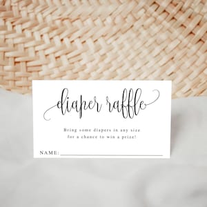 Instant Download Diaper Raffle Printable Tickets, Minimalist Calligraphy Script, Black and White, Digital Download, Printable File #916