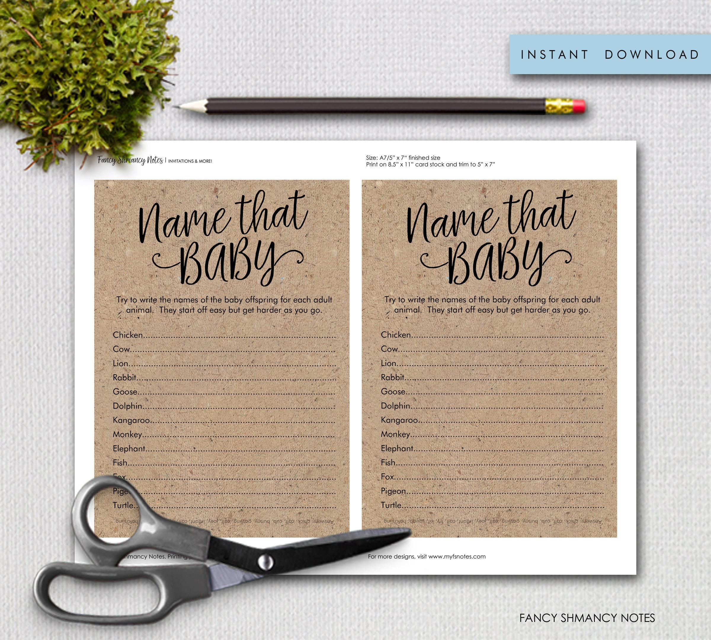 Printable Rustic Baby Shower Games Package Printable Kraft | Etsy Canada