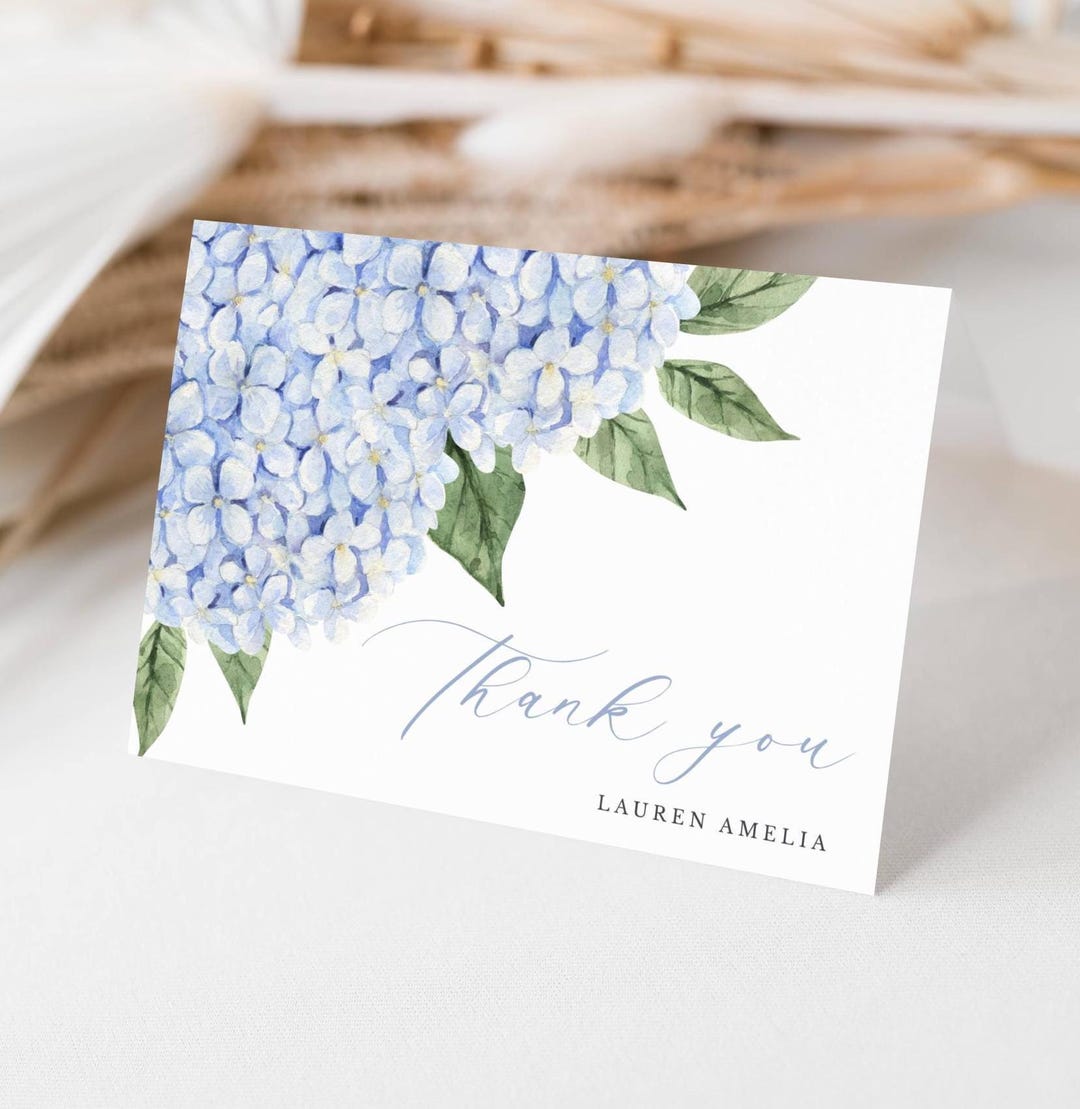 Blue Hydrangea Thank You Folded Note Card Template, Size A2, CORJL ...