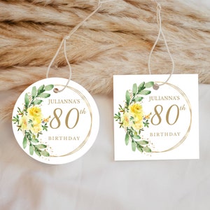 Gelbe Blumen bearbeitbare Party Favor Tags oder Aufkleber JEDE VERANSTALTUNG 3 Größen Kreis oder Quadrat, selbst bearbeiteter Text Sofortiger Download CORJL Vorlage # 186