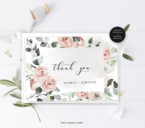 Dusty Rose Modern Editable Wedding Invitation Template Framed Blush Pink Watercolor Roses Instant Download #118 Printable file
