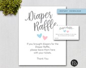 Printable Baby Shower Diaper Raffle Tickets, Gender Neutral Pink and Blue Hearts, Instant Download, 90205 Il_170x135